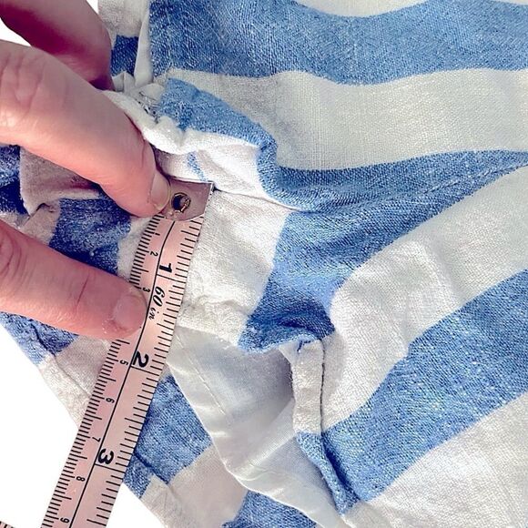 Forever 21 High Waist Linen Blend Casual Shorts Blue/White Cabana Stripe Small - Picture 8 of 12